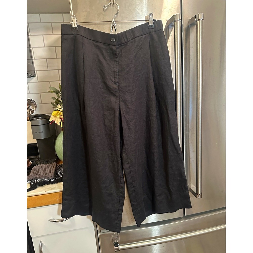Eileen Fisher Plus Size Organic Linen Wide Leg Crop Pants Front Pockets XL 16-18